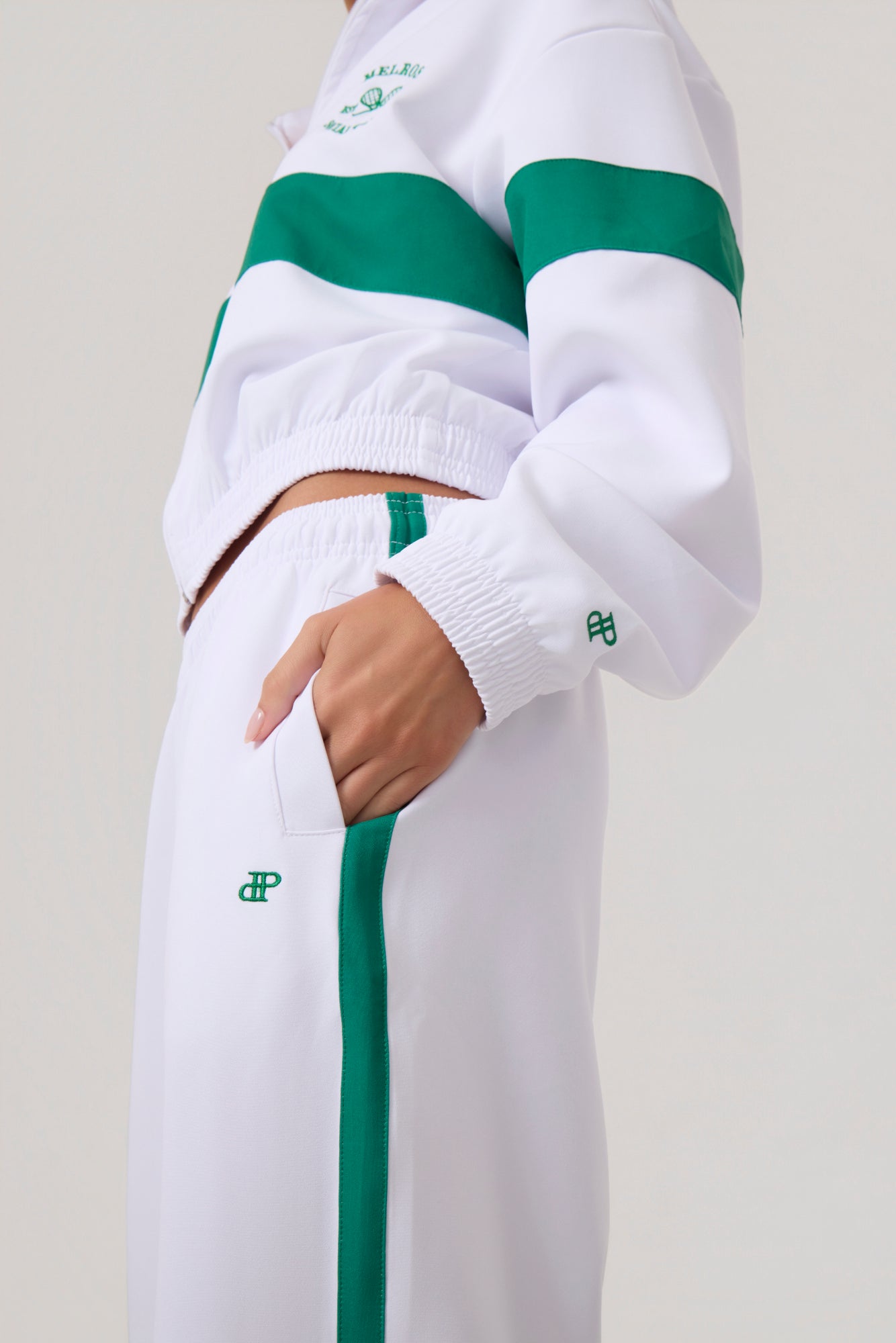 Melrose Social Club Track Jacket White Green - Eco-Certified