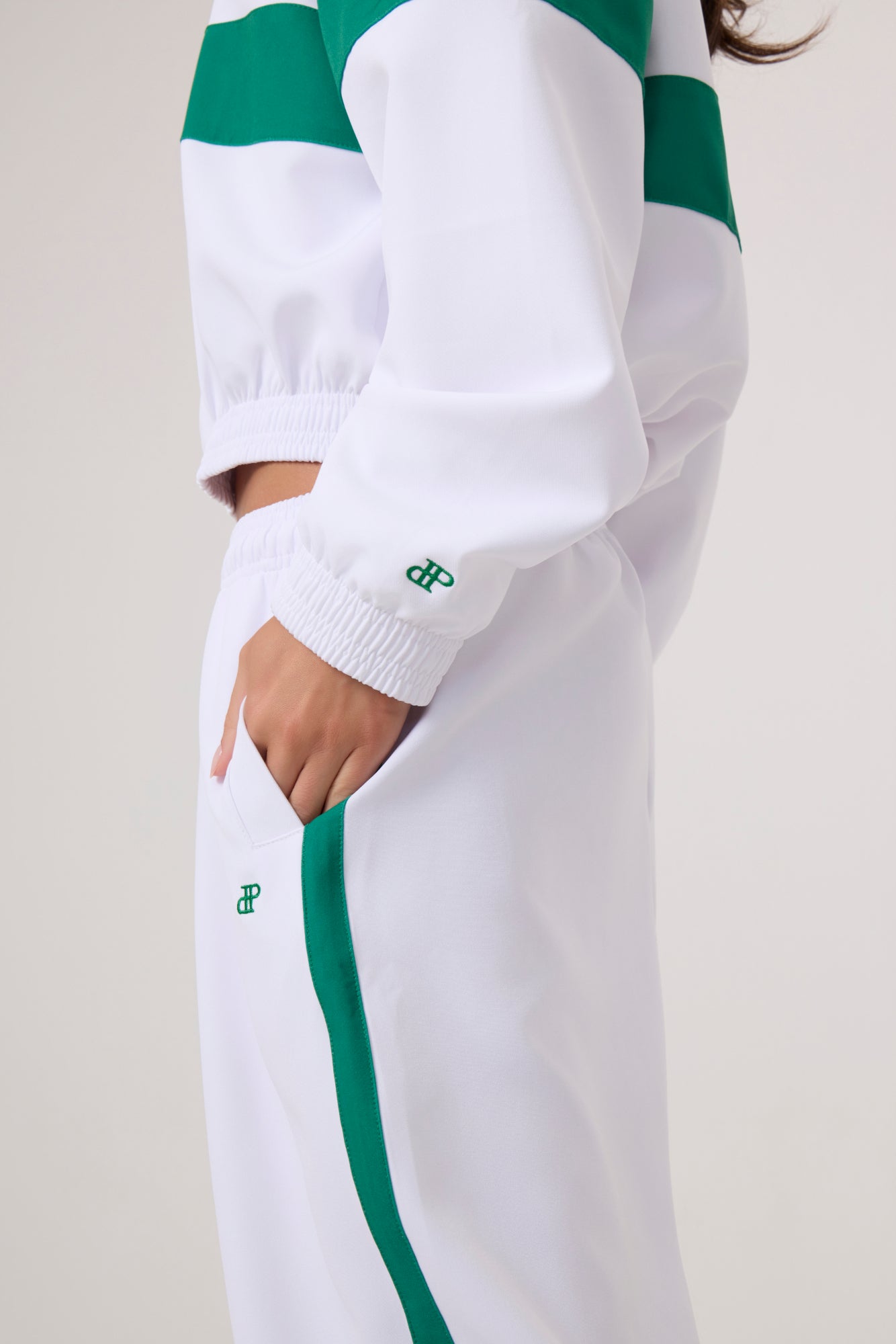 Melrose Social Club Track Jacket White Green - Eco-Certified