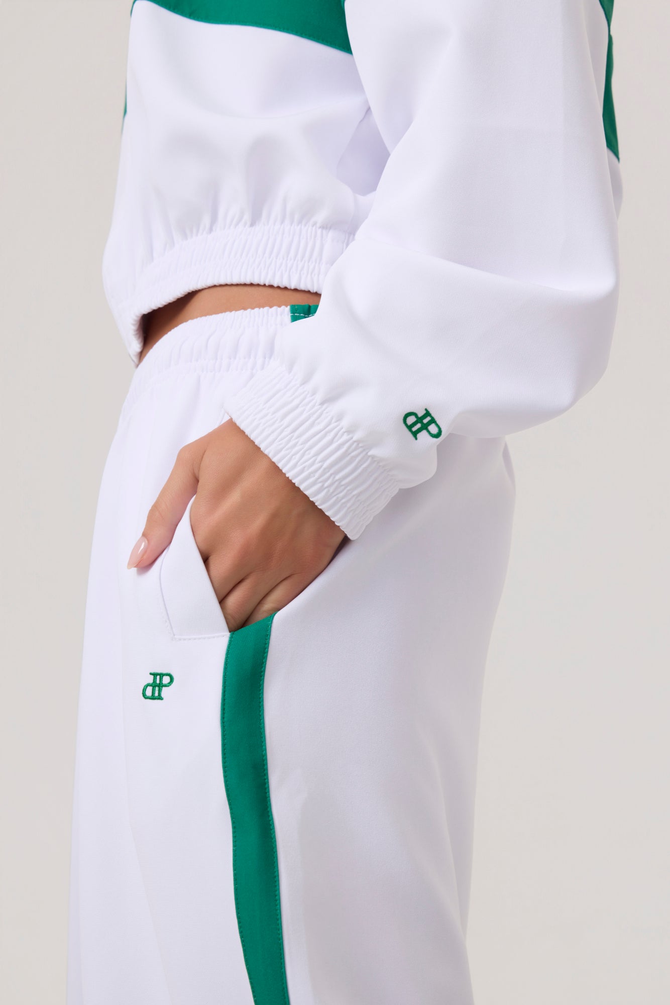 Melrose Social Club Track Jacket White Green - Eco-Certified