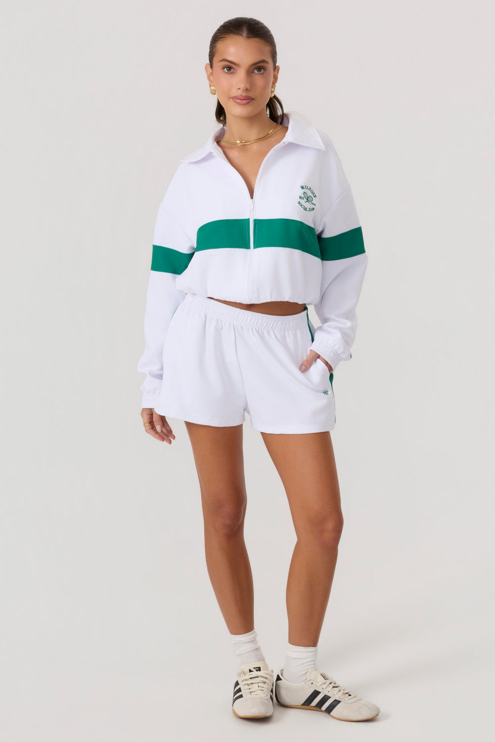Melrose Social Club Track Shorts White Green - Eco-Certified