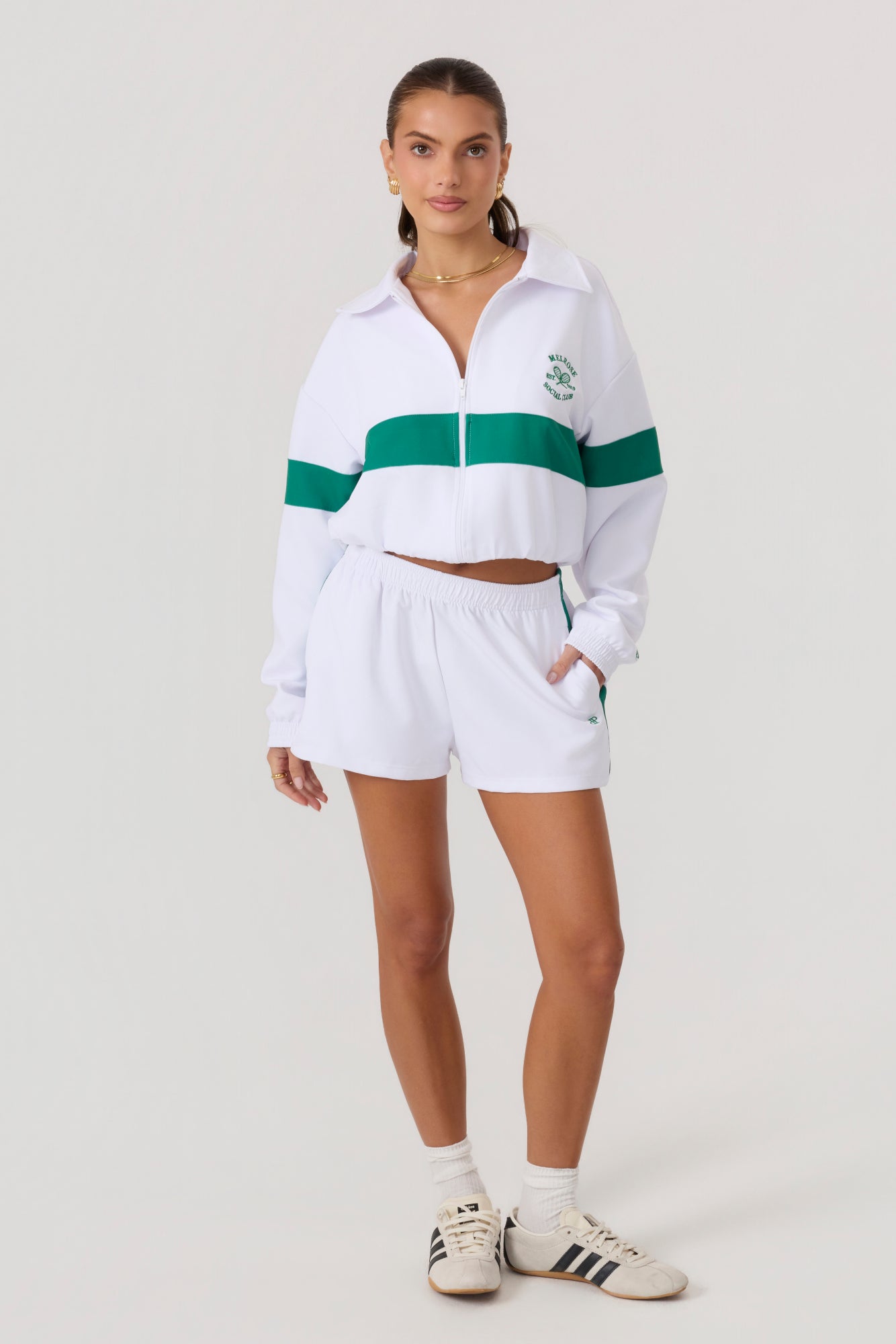 Melrose Social Club Track Jacket White Green - Eco-Certified