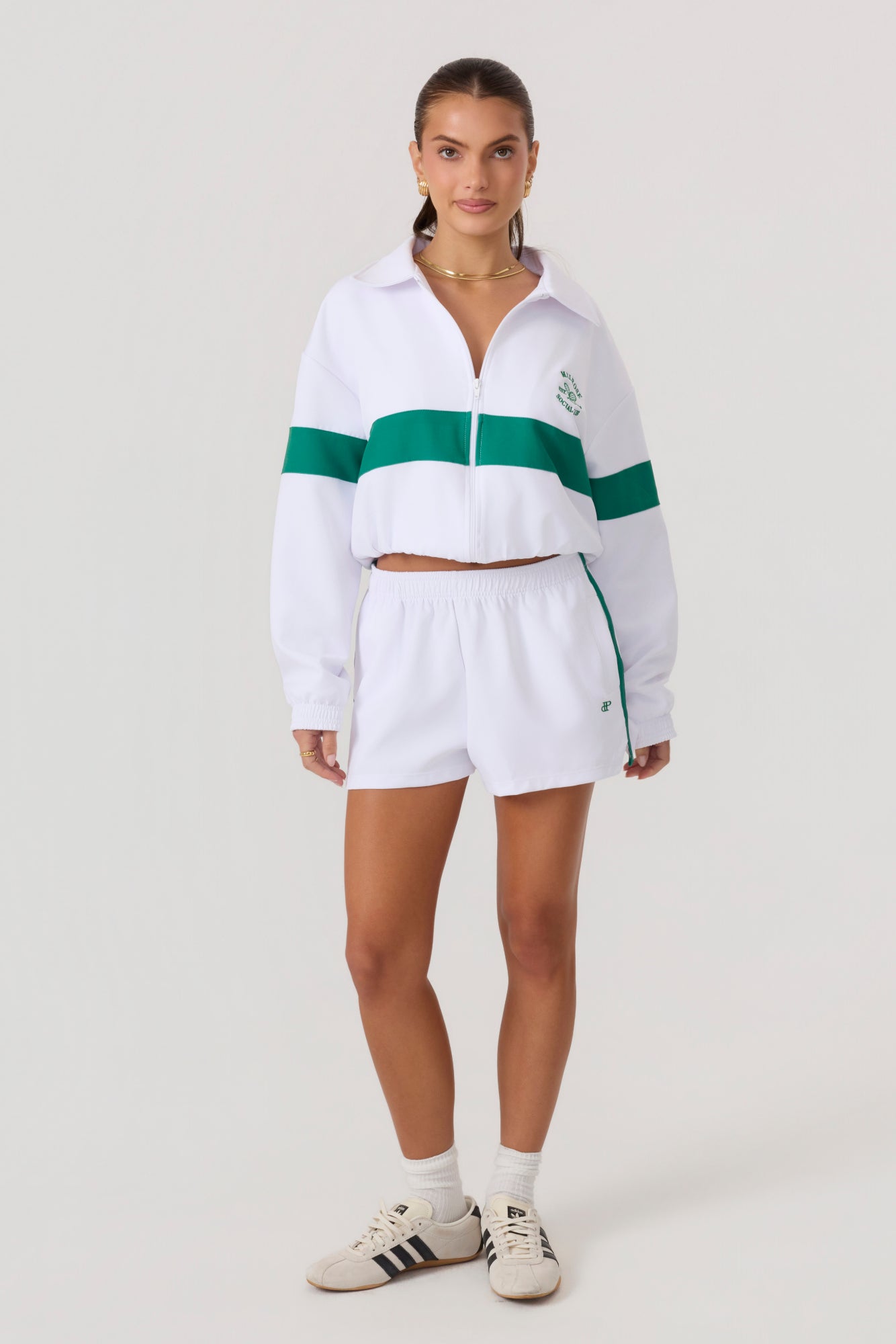 Melrose Social Club Track Jacket White Green - Eco-Certified