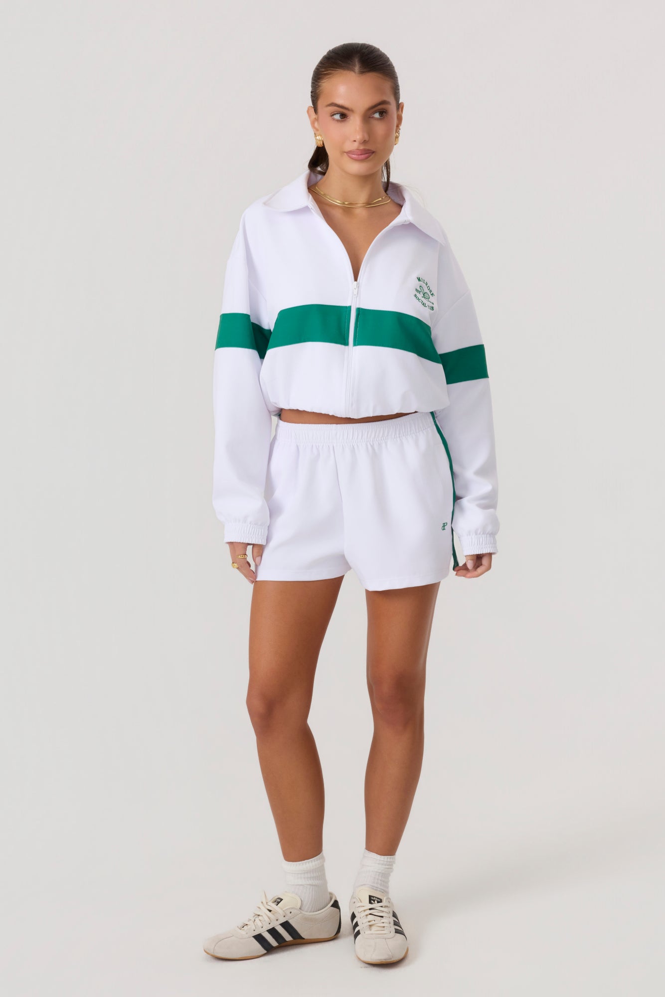 Melrose Social Club Track Shorts White Green - Eco-Certified