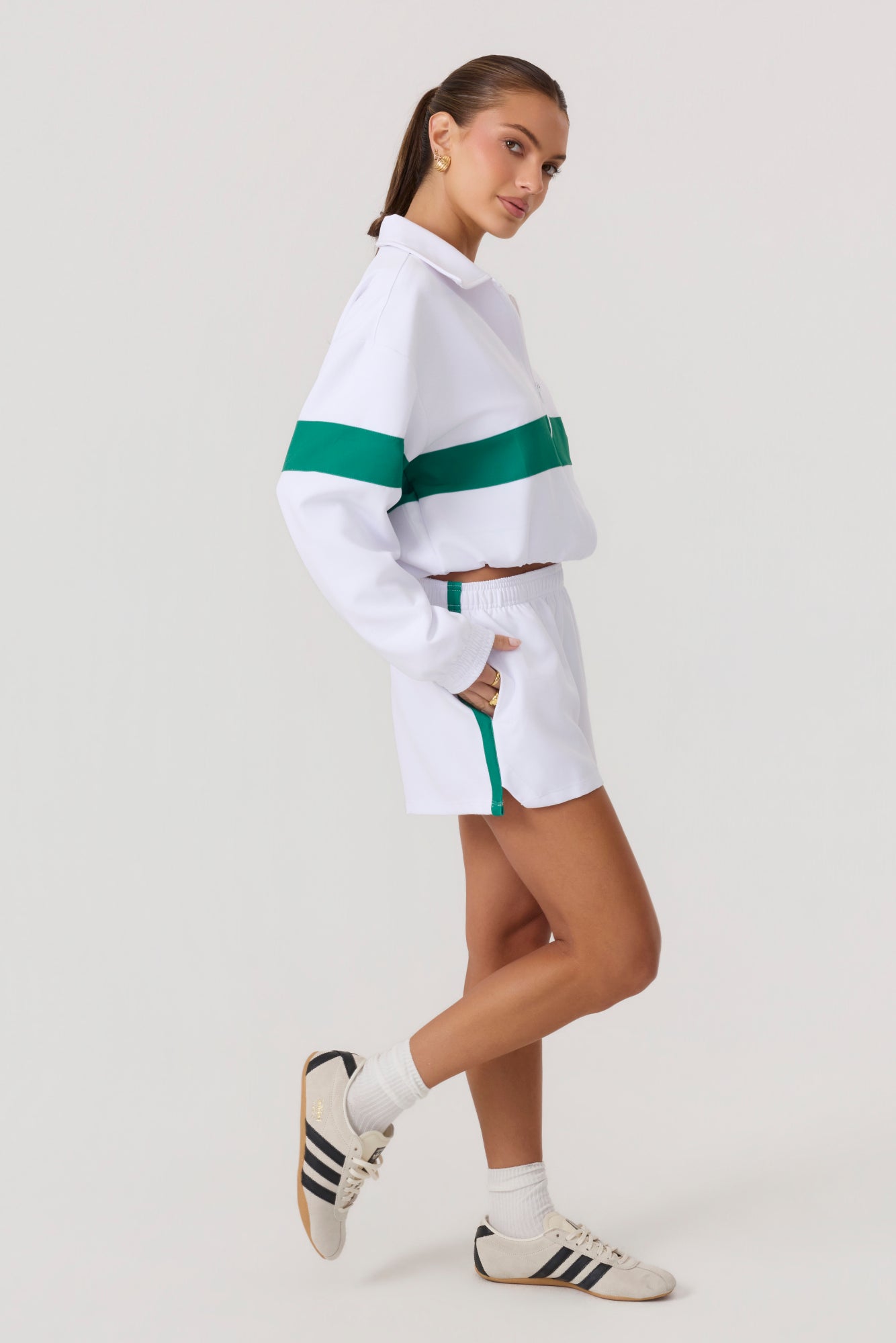 Melrose Social Club Track Jacket White Green - Eco-Certified