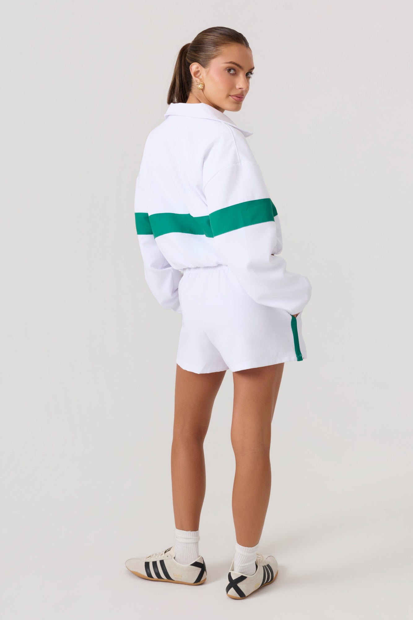 Melrose Social Club Track Shorts White Green - Eco-Certified