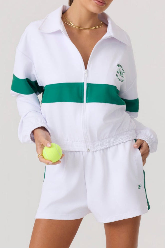 Melrose Social Club Track Shorts White Green - Eco-Certified