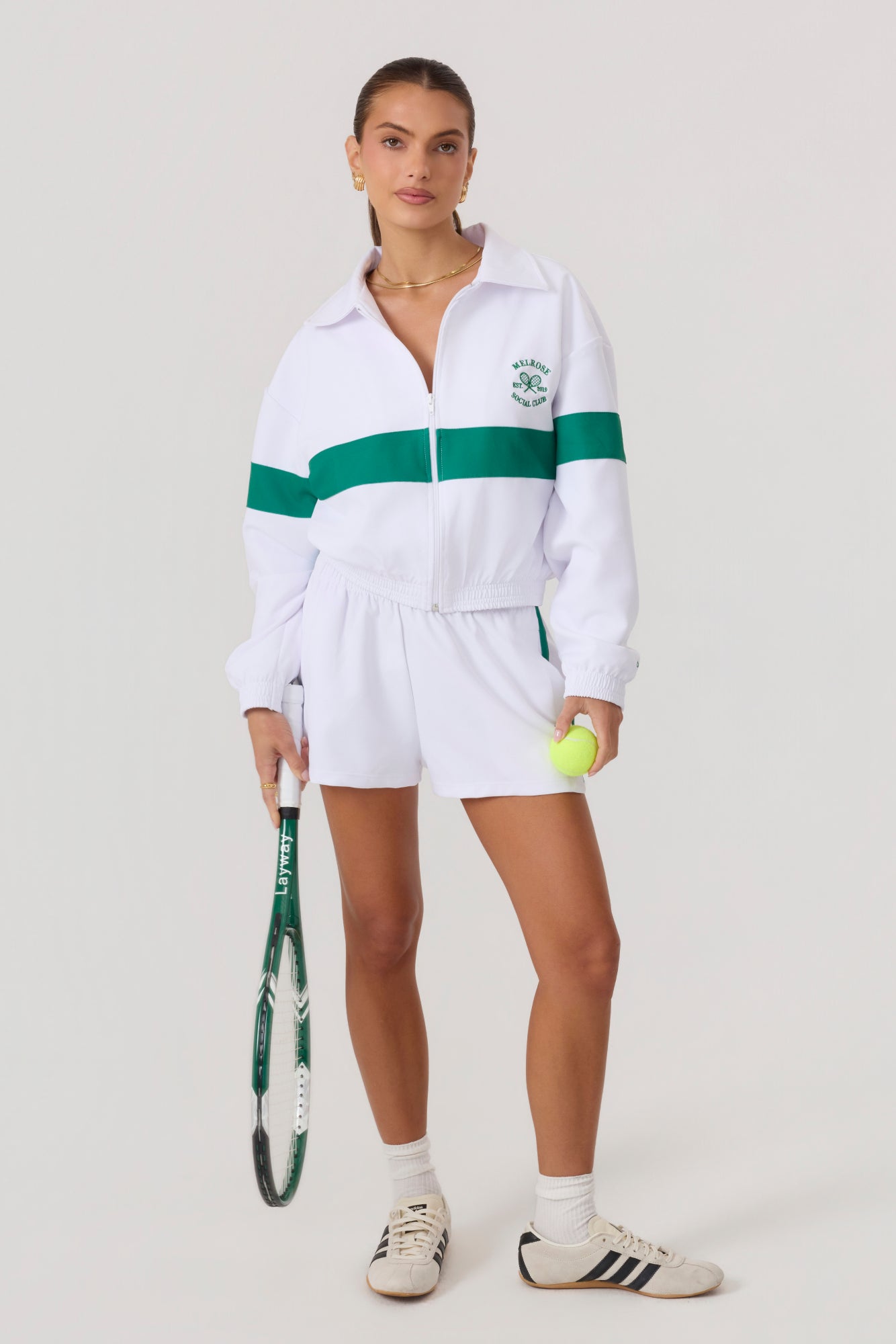 Melrose Social Club Track Jacket White Green - Eco-Certified