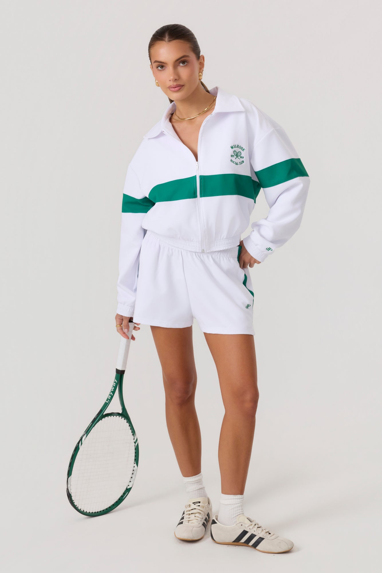 Melrose Social Club Track Jacket White Green - Eco-Certified