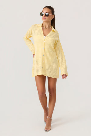 Monaco Long Sleeve Knit Mini Dress Butter Yellow - Eco-Certified
