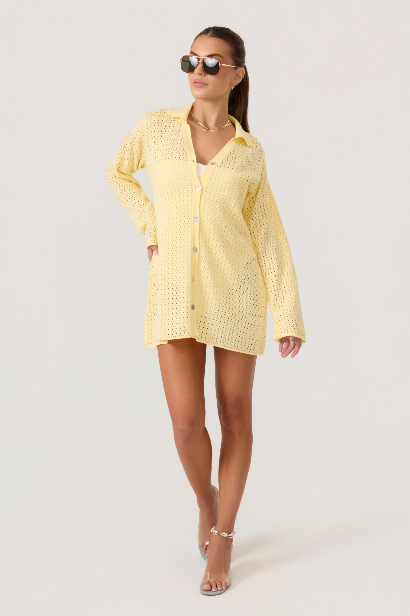 Monaco Long Sleeve Knit Mini Dress Butter Yellow - Eco-Certified