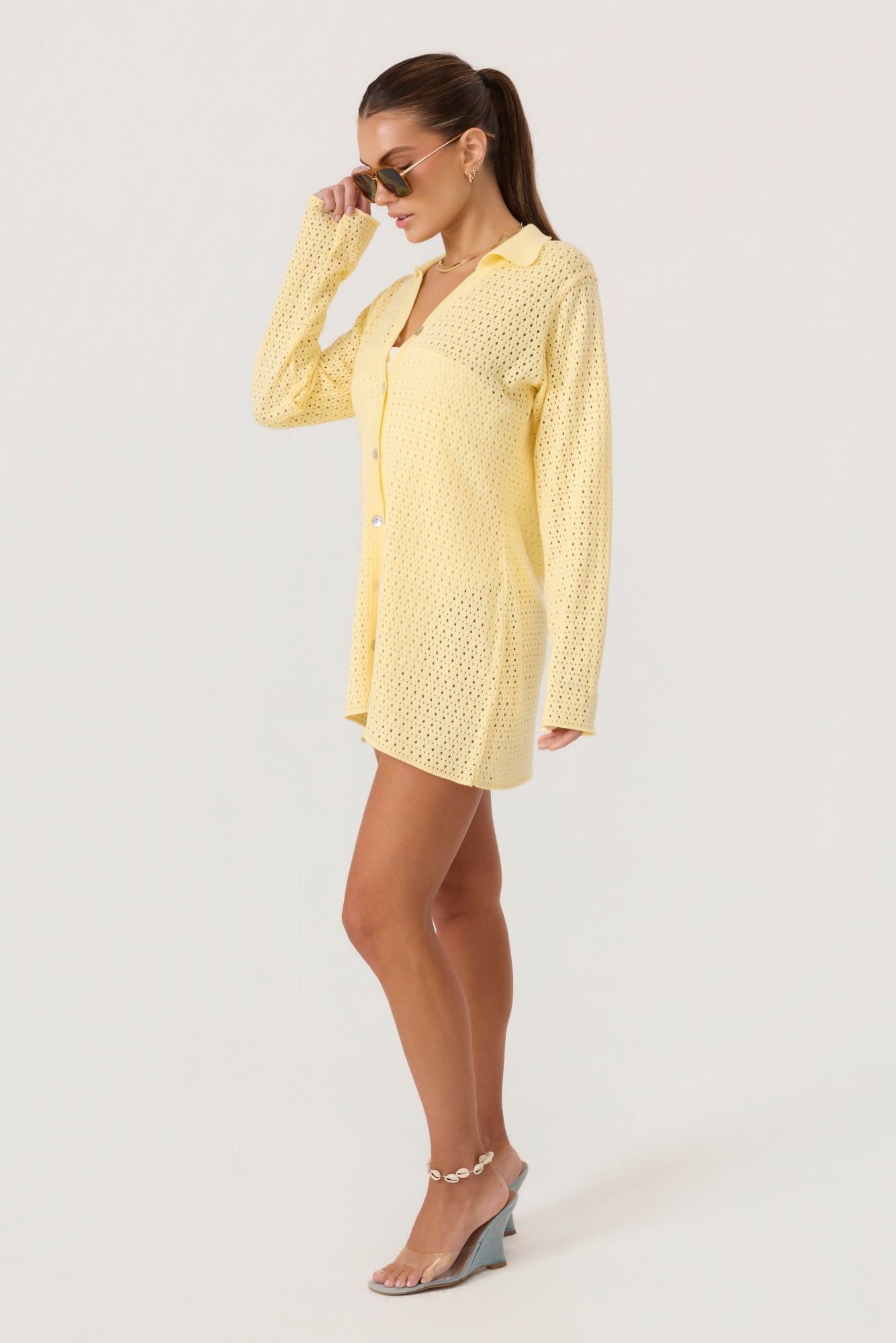 Monaco Long Sleeve Knit Mini Dress Butter Yellow - Eco-Certified
