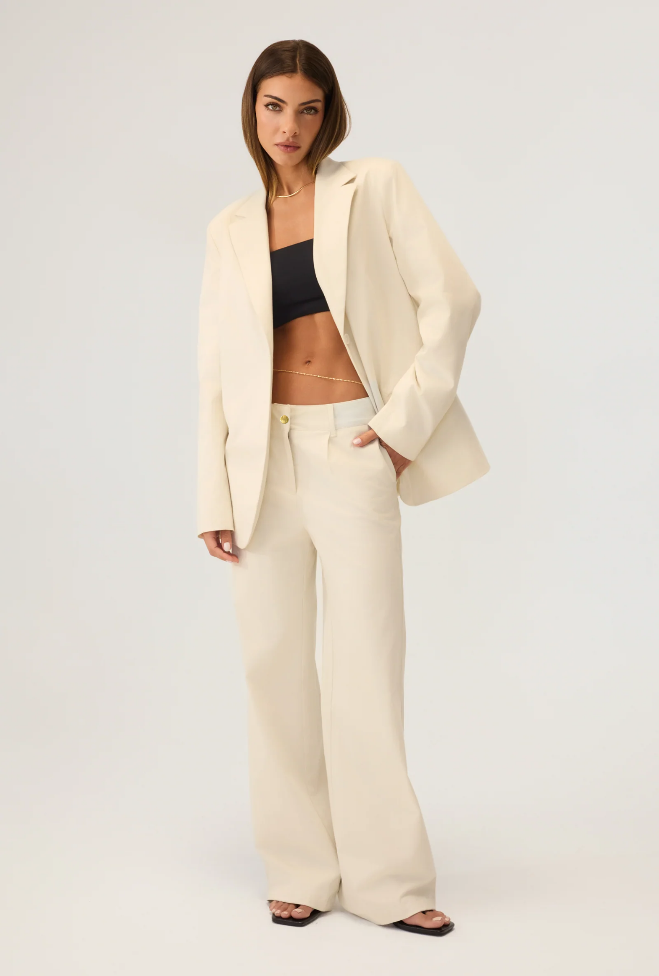 Milan Wide Leg Trousers Sand - Eco-Certified