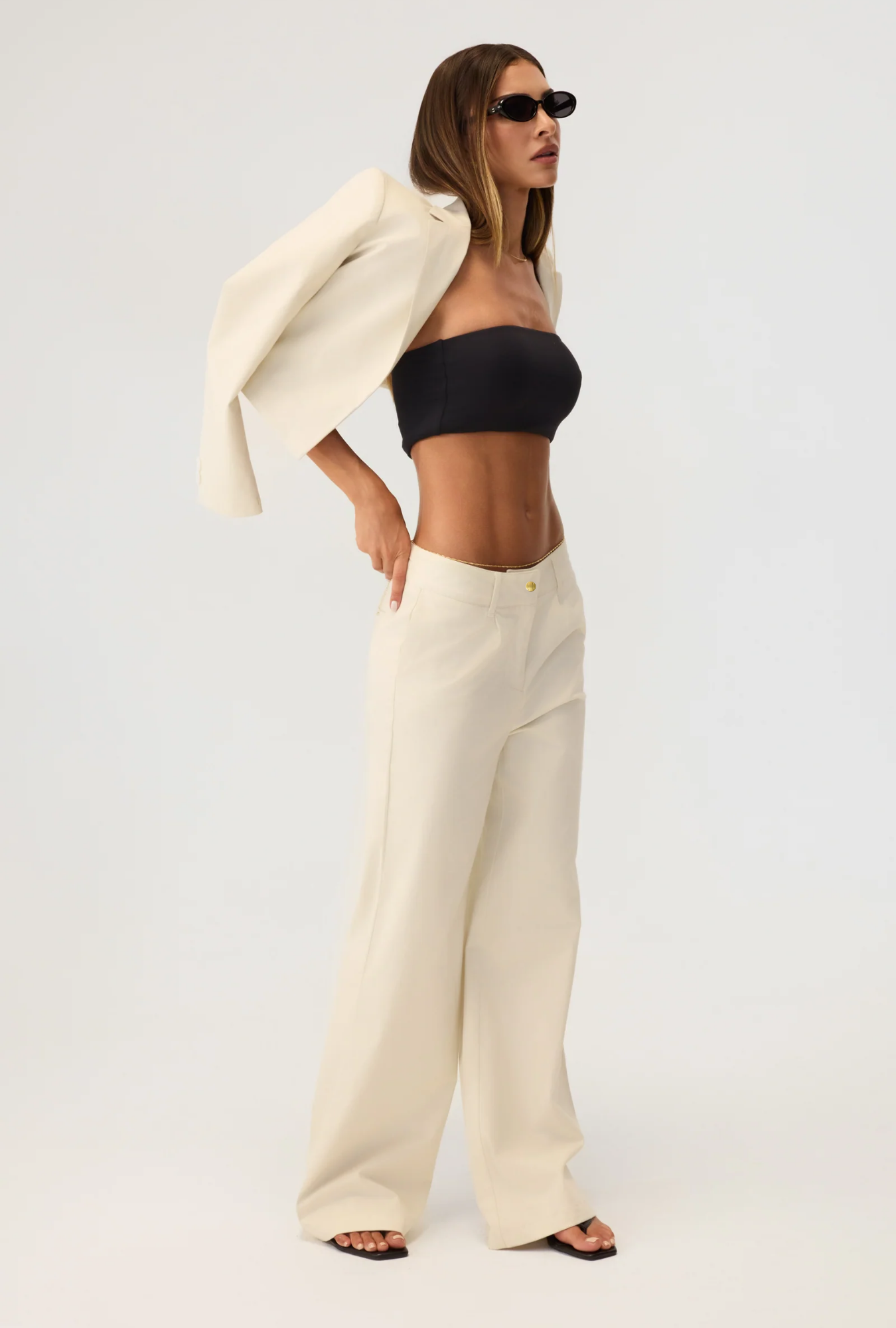 Milan Wide Leg Trousers Sand - Eco-Certified
