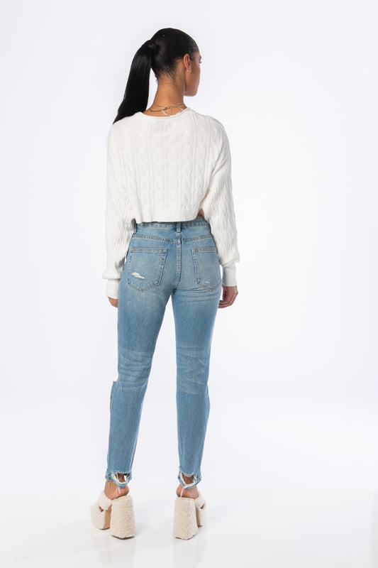 90s Baby Cropped Knit Sweater White Tops HYPEACH BOUTIQUE 