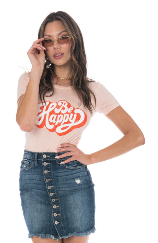 Be Happy Pink Graphic Tee Tops HYPEACH BOUTIQUE 