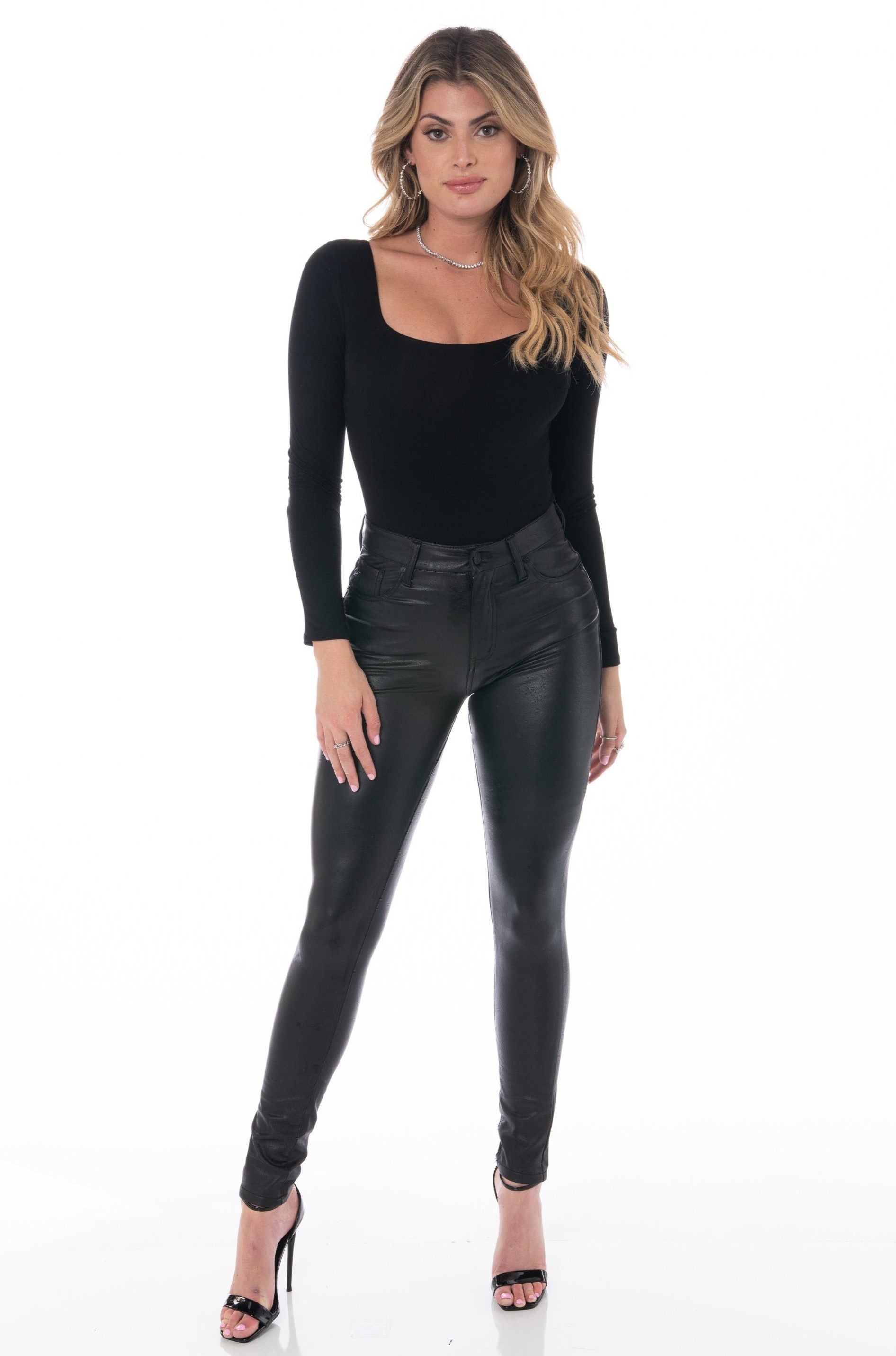Black Leather Look High-Waisted Leggings exclusive at UrbanPeaches