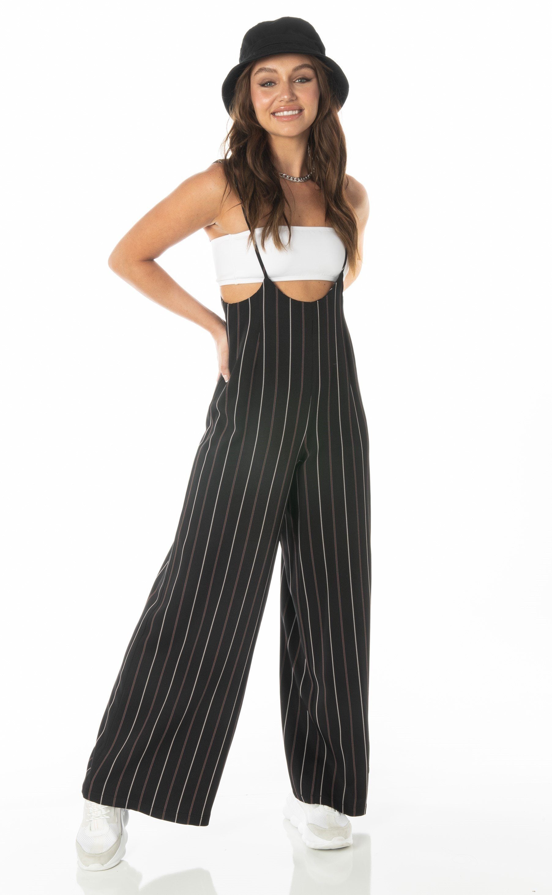 Black Spaghetti Strap Wide Leg Overalls