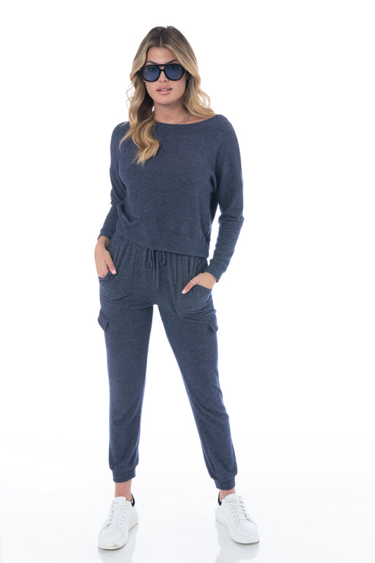 Boardwalk Navy Brushed Soft Pullover Tops HYPEACH BOUTIQUE 