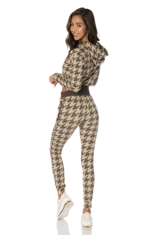 Brown Houndstooth Pullover Hoodie - Hypeach Lounge Tops HYPEACH 