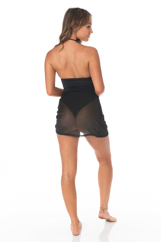 Caliente Black Sheer Skirt Cover Up Swim HYPEACH 