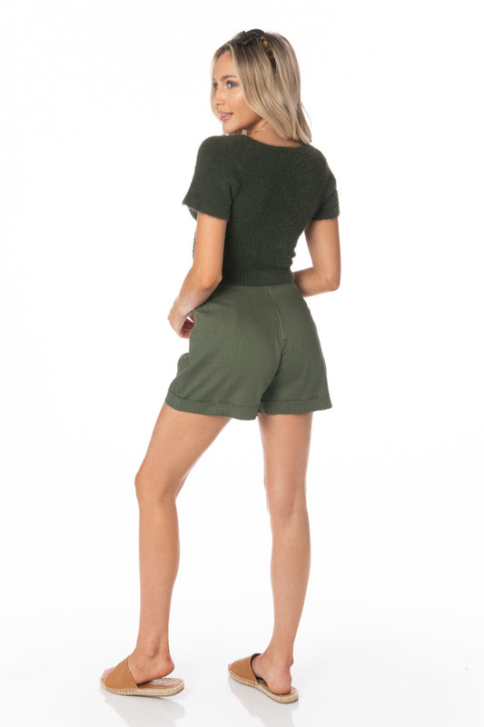 Catalina Army Green High Waisted Shorts Bottoms HYPEACH BOUTIQUE 