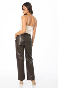 City of Angels Trousers Brown Faux Leather Trousers Bottoms HYPEACH 