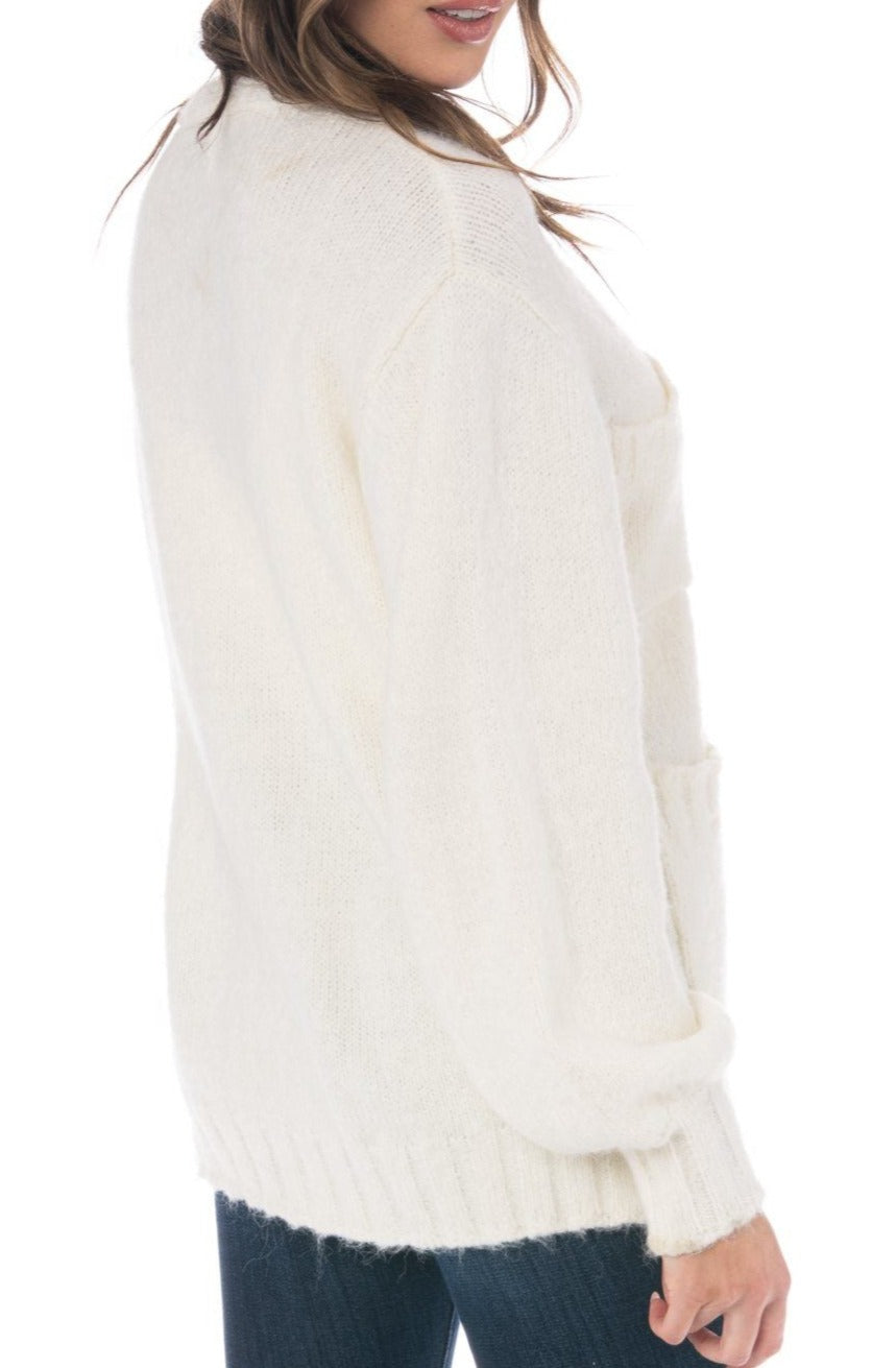 White cardigan clearance sweater with pockets