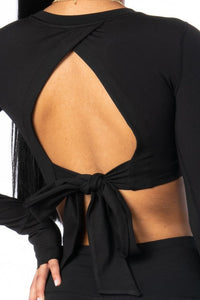 Cropped Long Sleeve with Tie-Back Black Activewear HYPEACH BOUTIQUE 