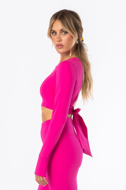 Cropped Long Sleeve with Tie-Back Pink Activewear HYPEACH BOUTIQUE 