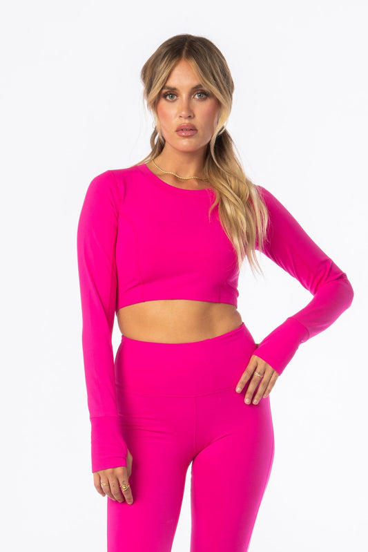 Cropped Long Sleeve with Tie-Back Pink Activewear HYPEACH BOUTIQUE 
