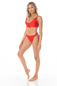 Cross-Tie Corset Adjustable Triangle Top Red Swimwear HYPEACH BOUTIQUE 
