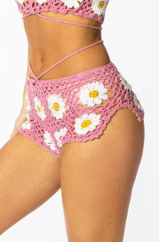 Daizy Crochet Booty Shorts Pink Bottoms HYPEACH BOUTIQUE 