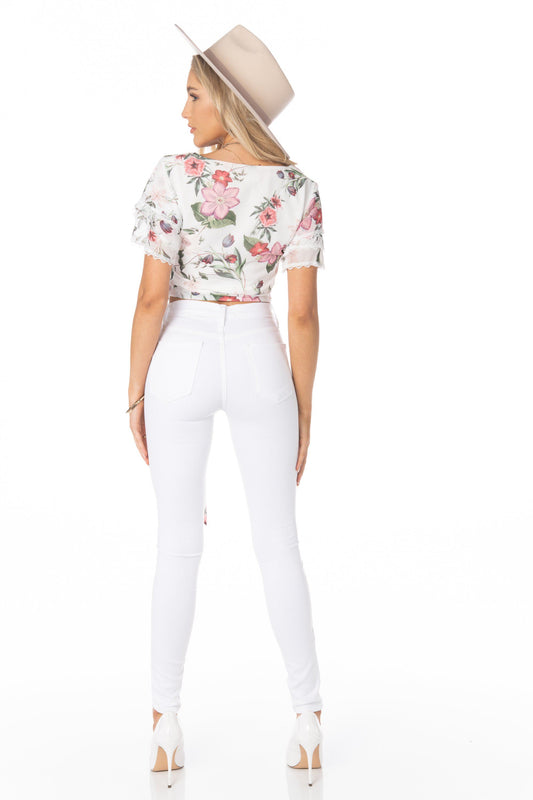 Dream of Spring White Floral Blouse Tops HYPEACH BOUTIQUE 