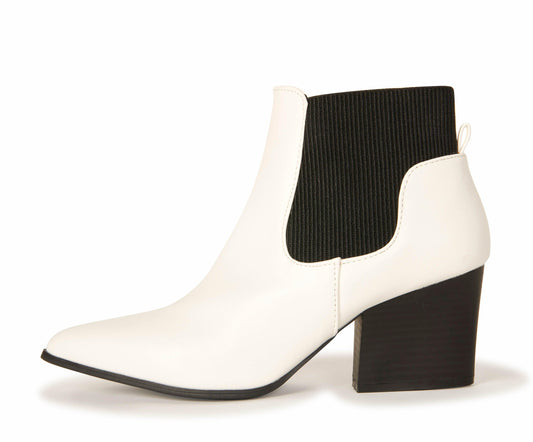 Faux Leather Pointed Toe Block Heel Booties White Shoes HYPEACH BOUTIQUE 