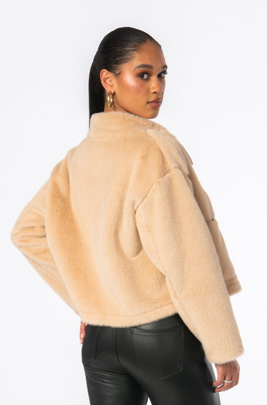 Fernanda Faux Fur Jacket Beige Outerwear HYPEACH BOUTIQUE 