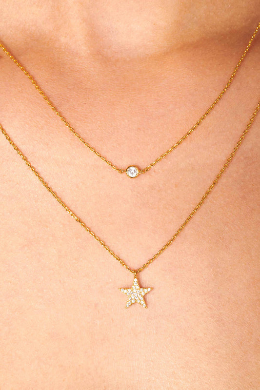 Gold Dipped Cubic Zirconia Star Charm Necklace Accessories HYPEACH 