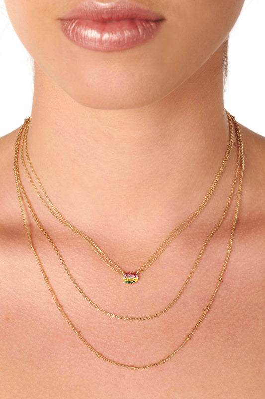 Gold Layered Necklace with Rainbow Charm Accessories HYPEACH 