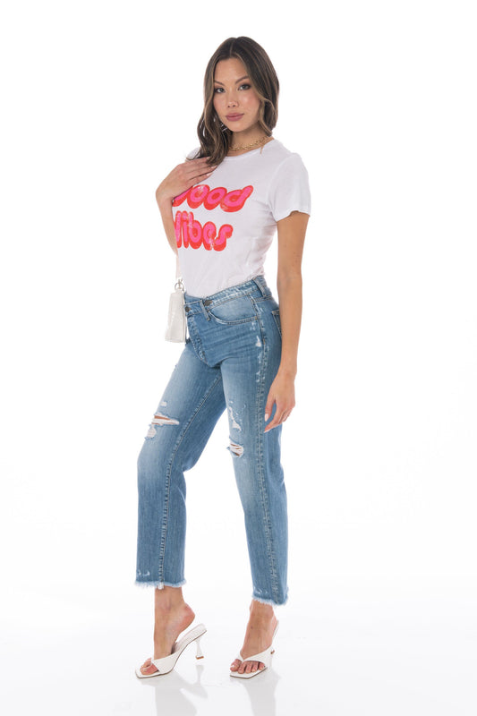 Good Vibes White Graphic Tee Tops HYPEACH BOUTIQUE 