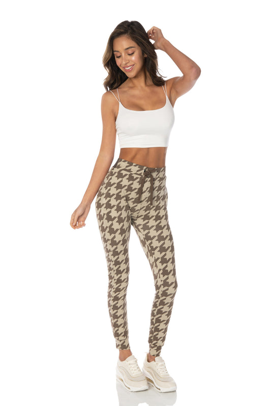 Houndstooth Brown Skinny Fit Joggers - Hypeach Lounge Bottoms HYPEACH 