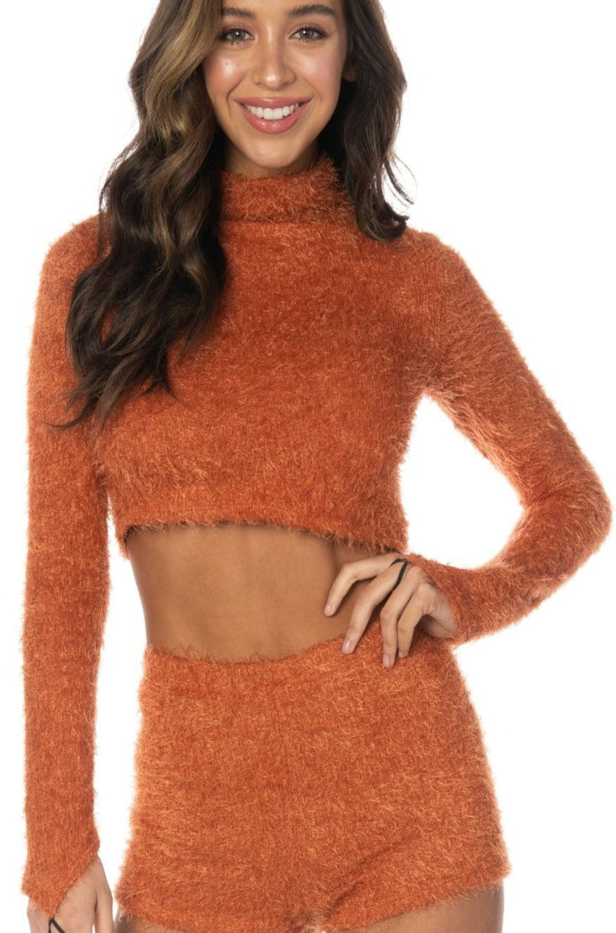 Irresistible Eyelash Knit Sweater Rust Tops HYPEACH 