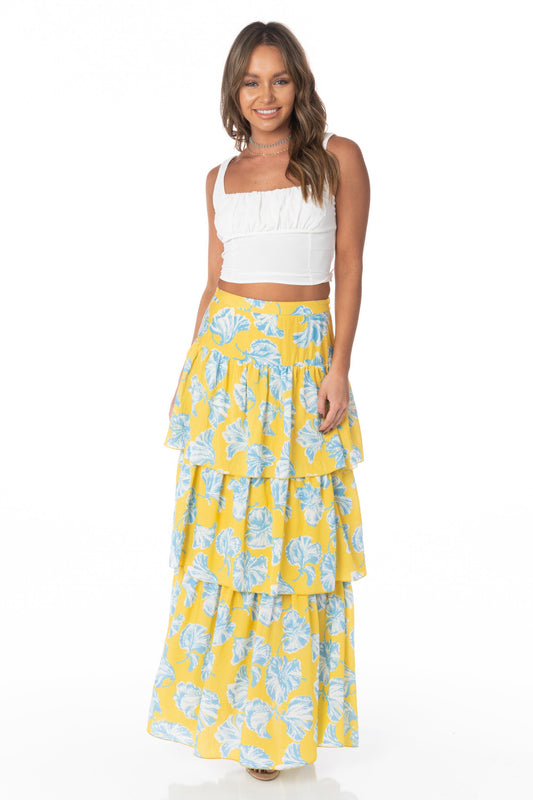 Island Vibes Hibiscus Yellow Maxi Skirt - FINAL SALE Bottoms HYPEACH BOUTIQUE 