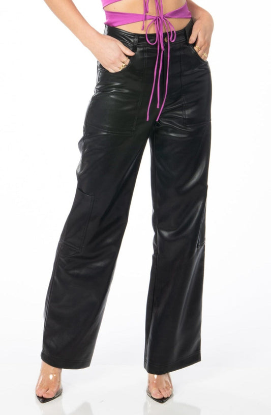 It Girl Cargo Trousers Faux Leather Black Bottoms HYPEACH 
