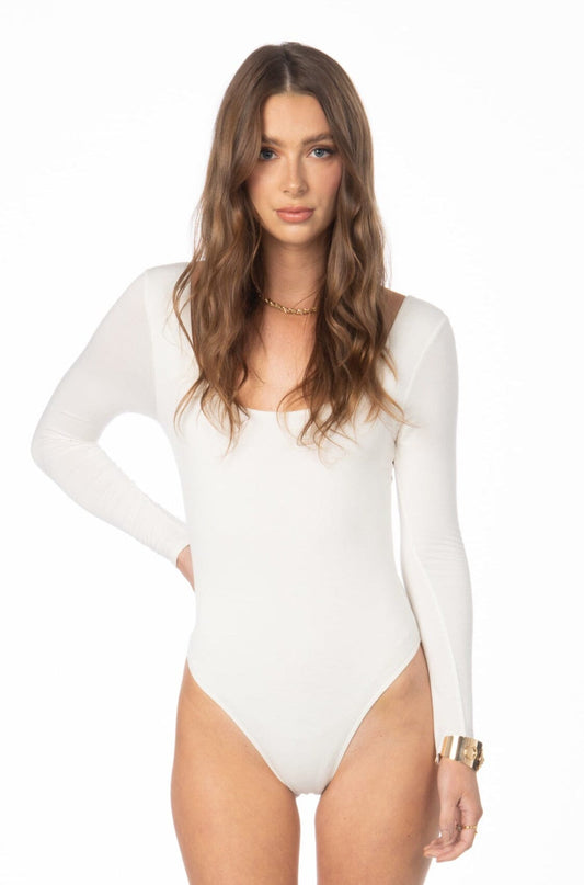 Ivory Double Layered Long Sleeve Square Neck Bodysuit Tops HYPEACH BOUTIQUE 