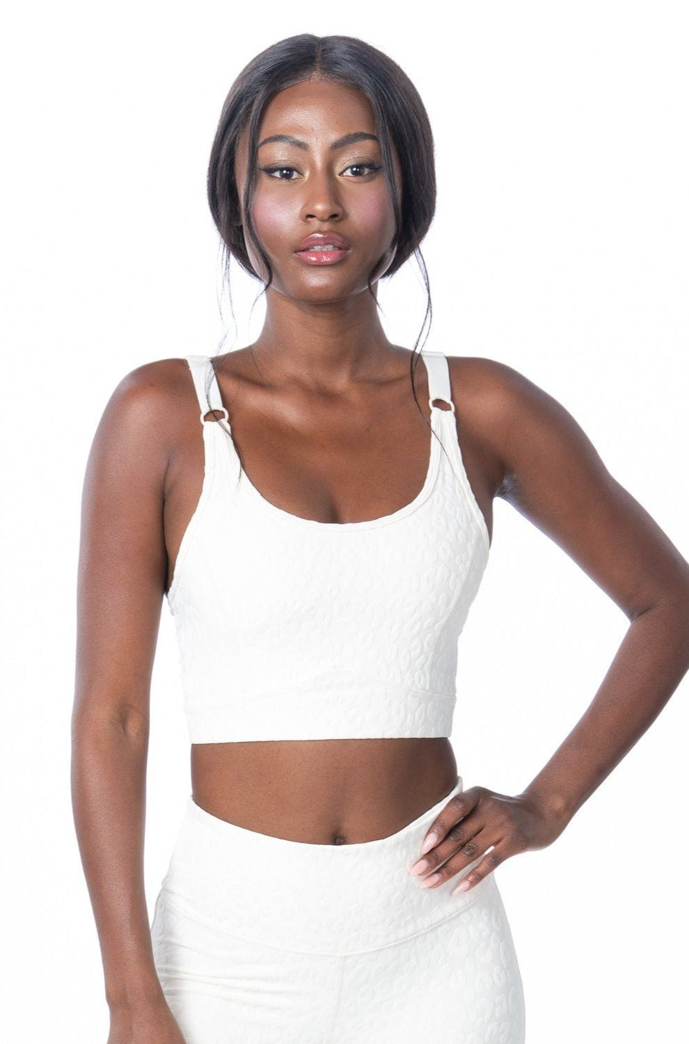 Ivory Textured Leopard Sports Bra Hypeach Active HYPEACH