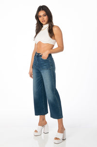 Kancan Denim High Rise Dark Wash Wide Leg Cropped Jeans Denim HYPEACH BOUTIQUE 