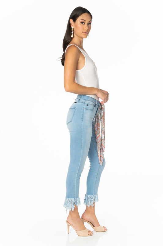 Kancan High Rise Light Wash Frayed Ankle Skinny Jeans Denim HYPEACH BOUTIQUE 