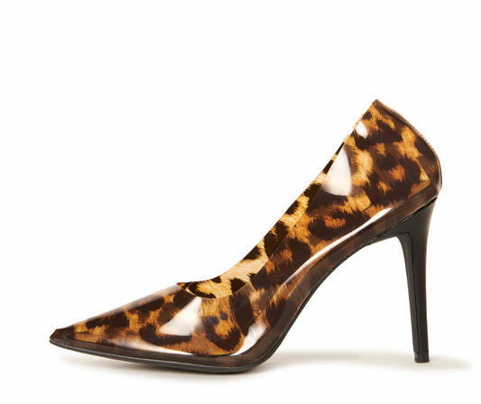 Leopard PVC Pointed Toe Pumps Shoes HYPEACH BOUTIQUE 