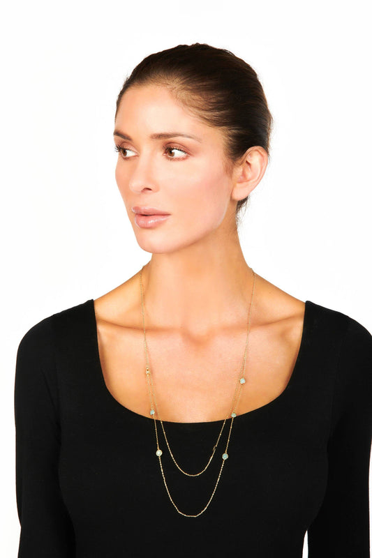 Long Layered Necklace with Cable Chain and Stones Accessories HYPEACH BOUTIQUE 