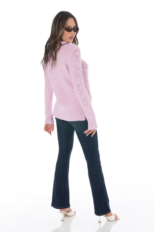 Long Sleeve Laced Knit Crew Neck Sweater Lavender Tops HYPEACH BOUTIQUE 