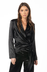 Monroe Satin Blazer Black Bottoms HYPEACH BOUTIQUE 